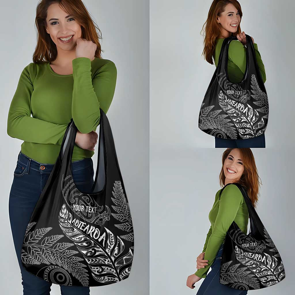 Aotearoa Personalized Lawn Bowls Maori Grocery Bag New Zealand Black Tribal Silver Fern - undefined