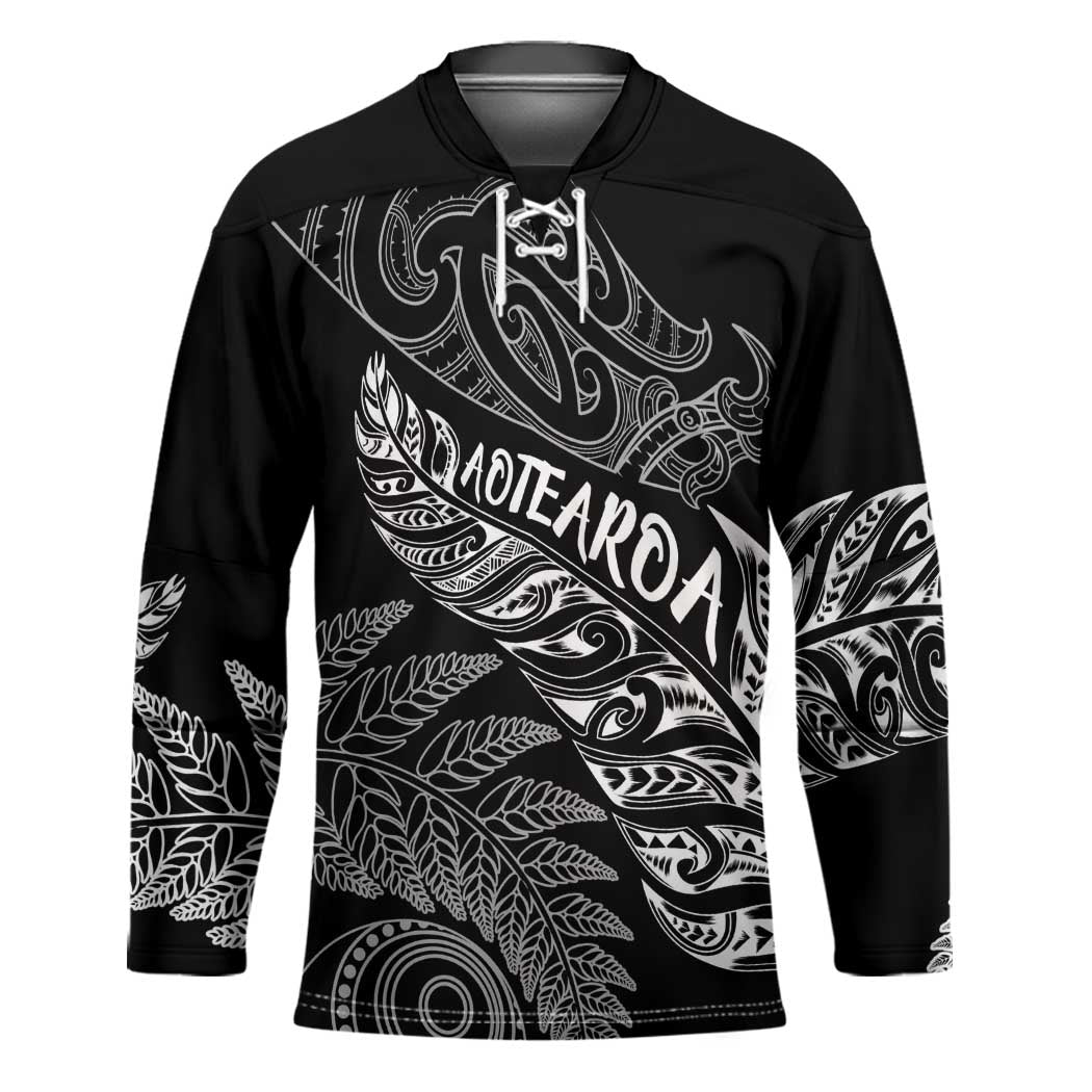 Aotearoa Personalized Lawn Bowls Maori Hockey Jersey New Zealand Black Tribal Silver Fern - Polynesian Pride
