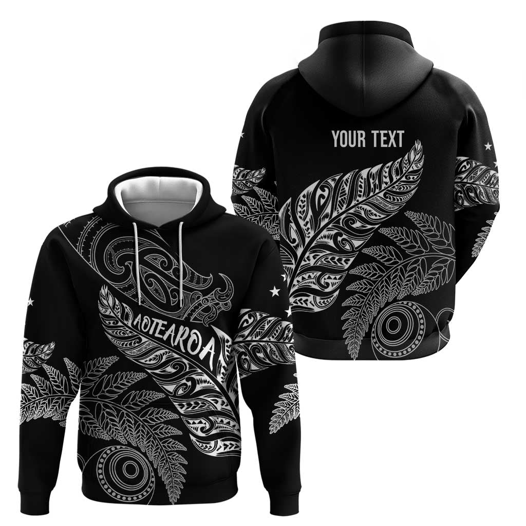 Aotearoa Personalized Lawn Bowls Maori Hoodie New Zealand Black Tribal Silver Fern - Polynesian Pride
