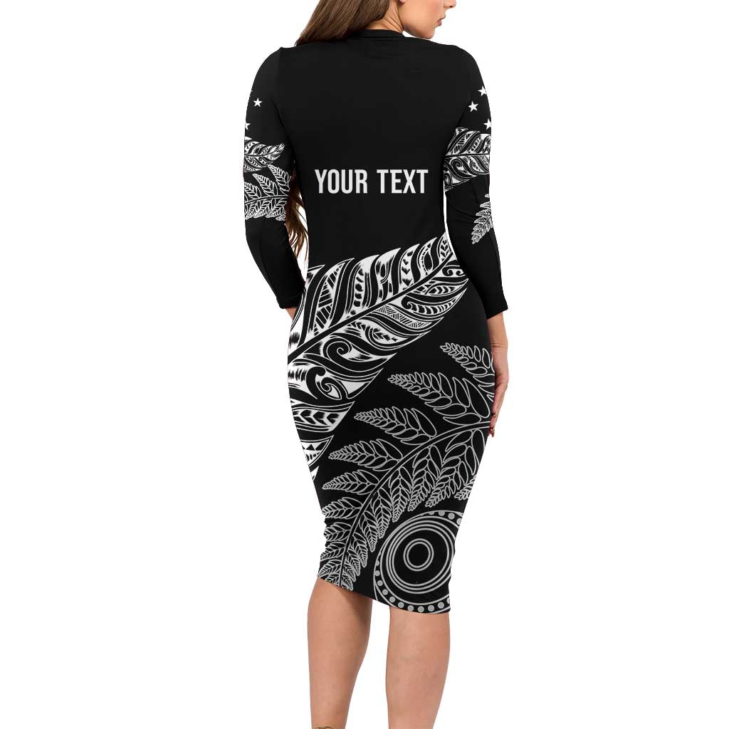 Aotearoa Personalized Lawn Bowls Maori Long Sleeve Bodycon Dress New Zealand Black Tribal Silver Fern - Polynesian Pride