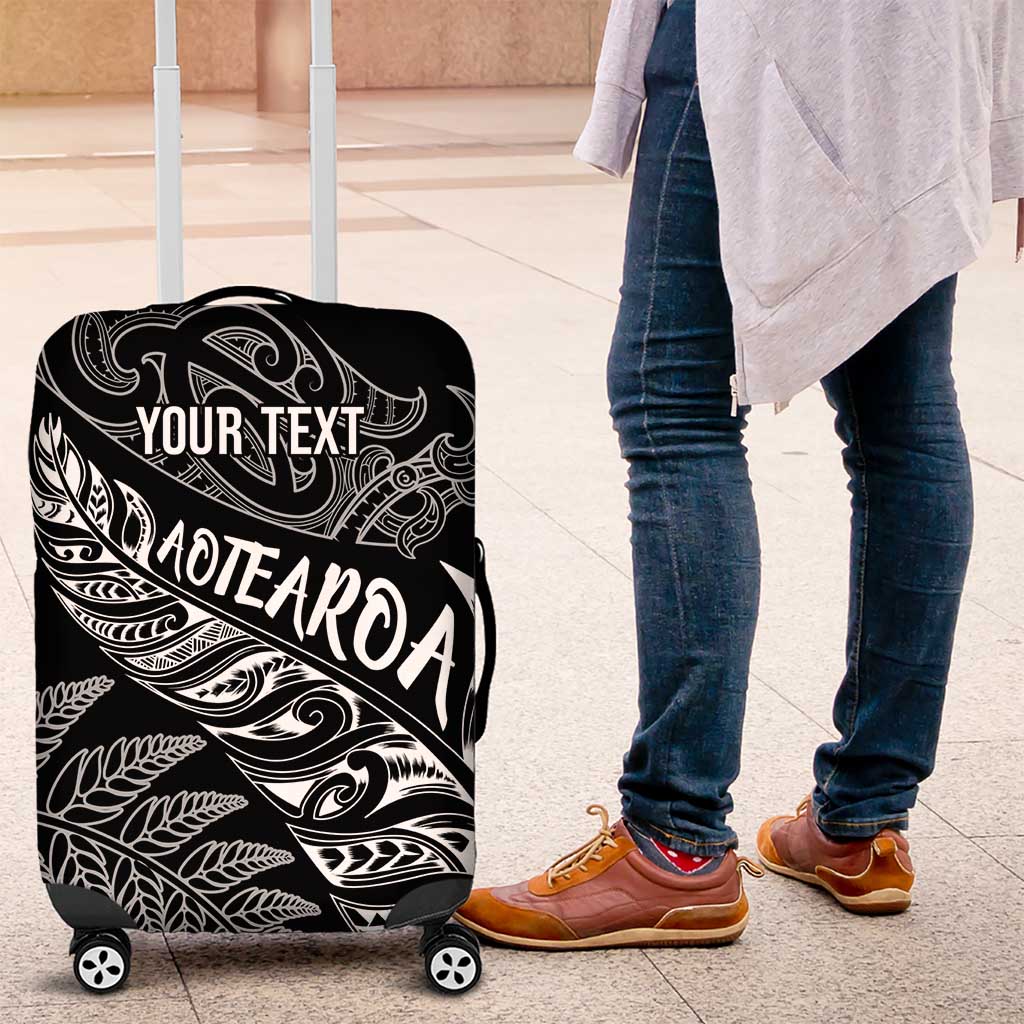 Aotearoa Personalized Lawn Bowls Maori Luggage Cover New Zealand Black Tribal Silver Fern - Polynesian Pride