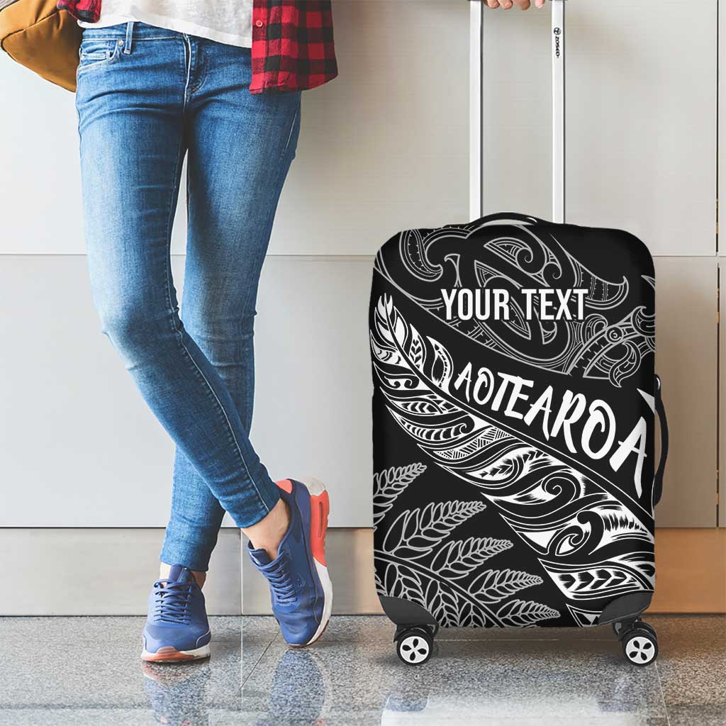Aotearoa Personalized Lawn Bowls Maori Luggage Cover New Zealand Black Tribal Silver Fern - Polynesian Pride