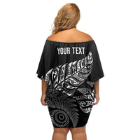 Aotearoa Personalized Lawn Bowls Maori Off Shoulder Short Dress New Zealand Black Tribal Silver Fern - Polynesian Pride