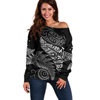 Aotearoa Personalized Lawn Bowls Maori Off Shoulder Sweater New Zealand Black Tribal Silver Fern - Polynesian Pride