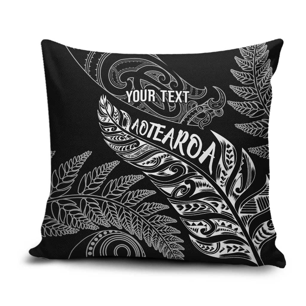 Aotearoa Personalized Lawn Bowls Maori Pillow Cover New Zealand Black Tribal Silver Fern - Polynesian Pride