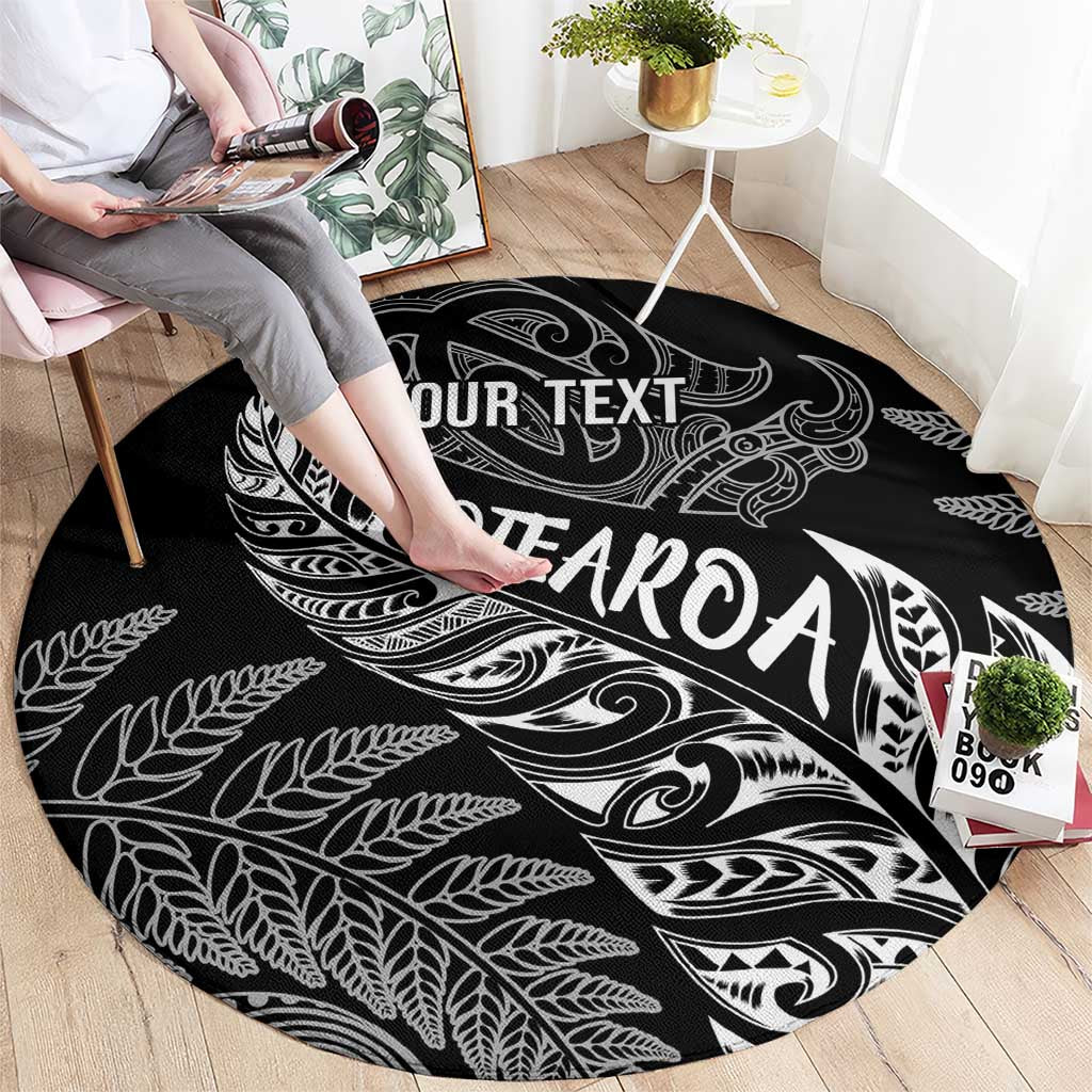 Aotearoa Personalized Lawn Bowls Maori Round Carpet New Zealand Black Tribal Silver Fern - Polynesian Pride