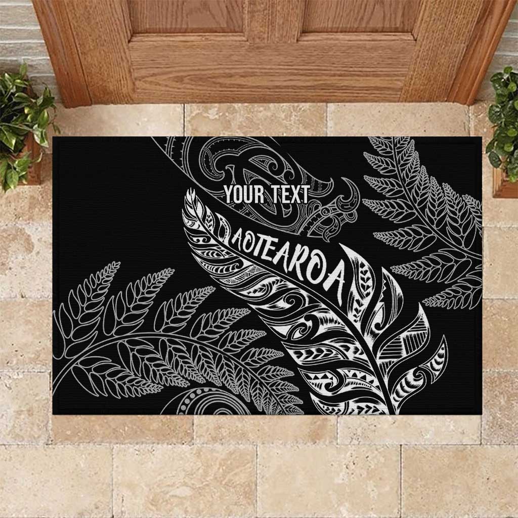 Aotearoa Personalized Lawn Bowls Maori Rubber Doormat New Zealand Black Tribal Silver Fern - Polynesian Pride