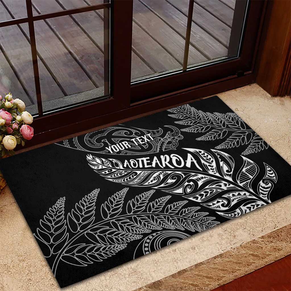 Aotearoa Personalized Lawn Bowls Maori Rubber Doormat New Zealand Black Tribal Silver Fern - Polynesian Pride