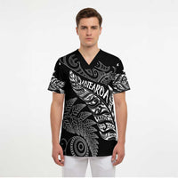 Aotearoa Personalized Lawn Bowls Maori Scrub Top New Zealand Black Tribal Silver Fern - Polynesian Pride