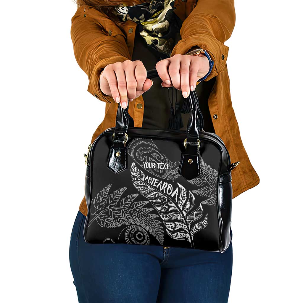 Aotearoa Personalized Lawn Bowls Maori Shoulder Handbag New Zealand Black Tribal Silver Fern - Polynesian Pride