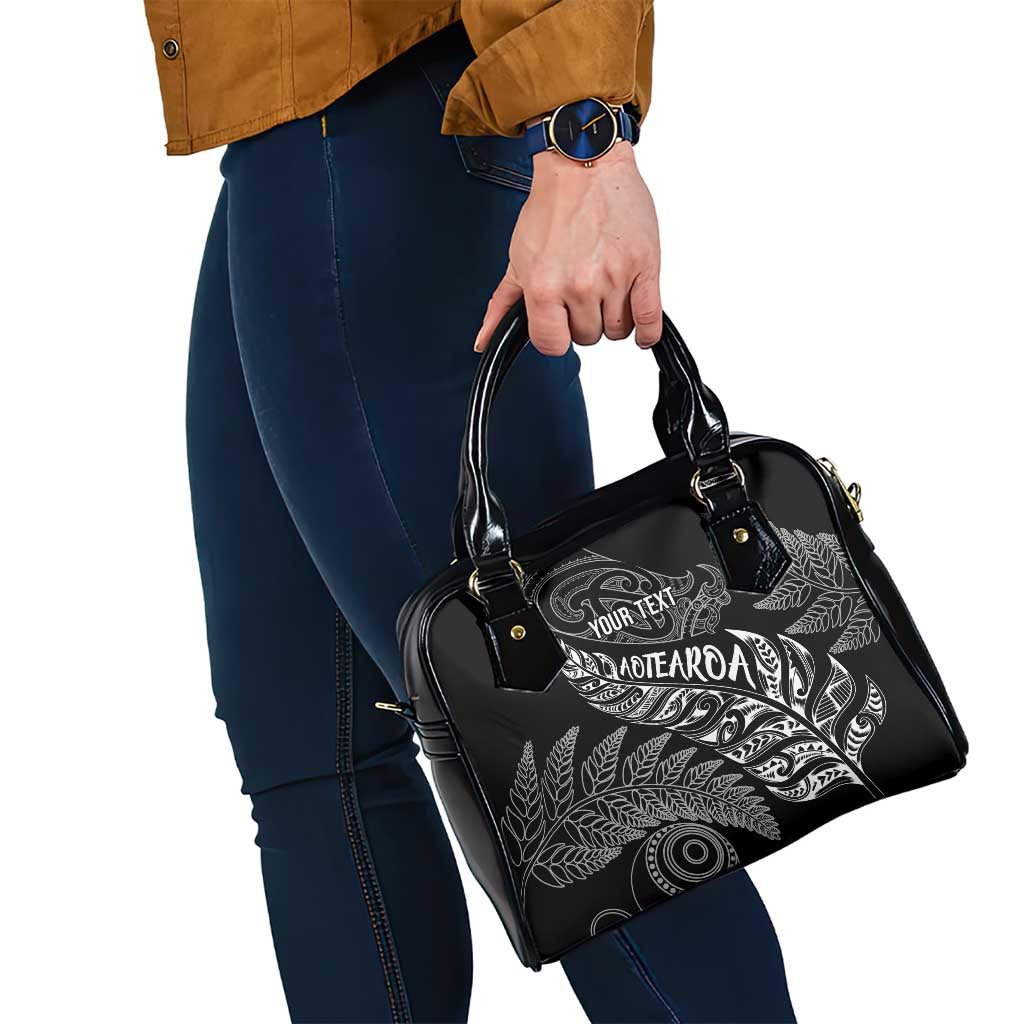 Aotearoa Personalized Lawn Bowls Maori Shoulder Handbag New Zealand Black Tribal Silver Fern - Polynesian Pride