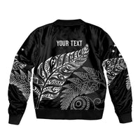 Aotearoa Personalized Lawn Bowls Maori Sleeve Zip Bomber Jacket New Zealand Black Tribal Silver Fern - Polynesian Pride