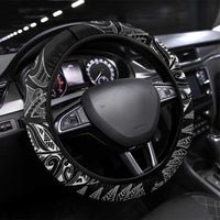 Aotearoa Lawn Bowls Maori Steering Wheel Cover New Zealand Black Tribal Silver Fern - Polynesian Pride