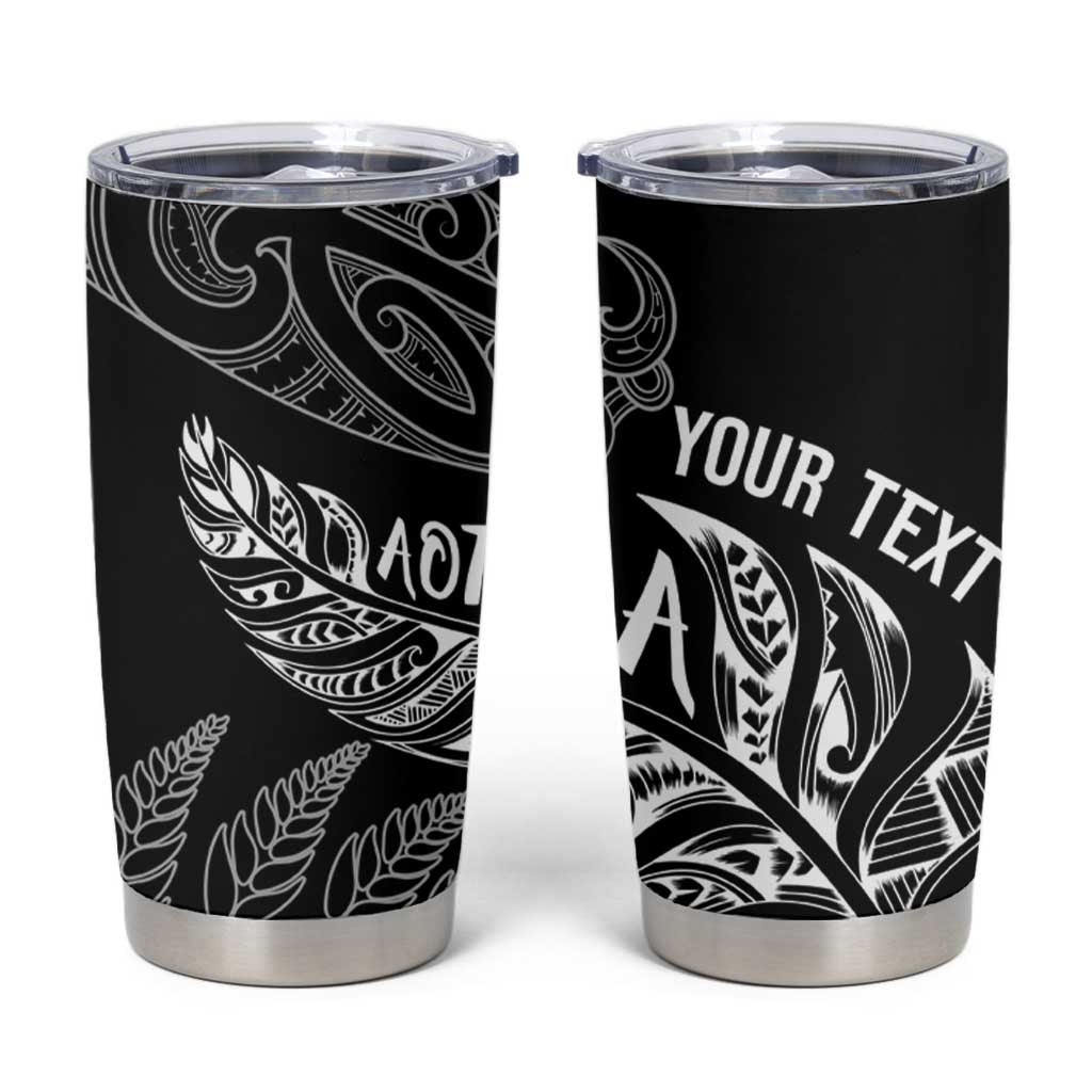 Aotearoa Personalized Lawn Bowls Maori Tumbler Cup New Zealand Black Tribal Silver Fern - Polynesian Pride