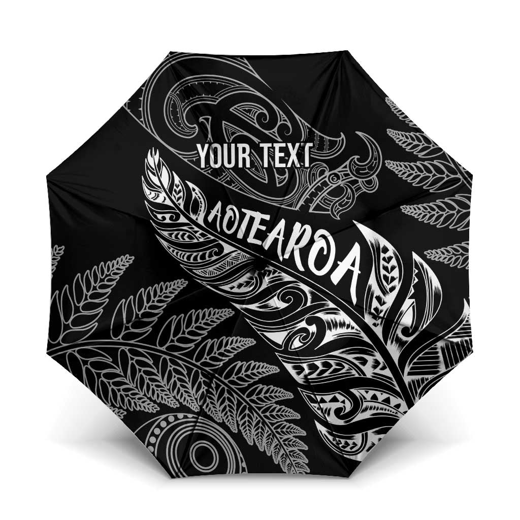 Aotearoa Personalized Lawn Bowls Maori Umbrella New Zealand Black Tribal Silver Fern - Polynesian Pride