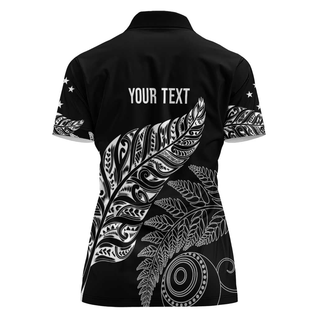 Aotearoa Personalized Lawn Bowls Maori Women Polo Shirt New Zealand Black Tribal Silver Fern - Polynesian Pride