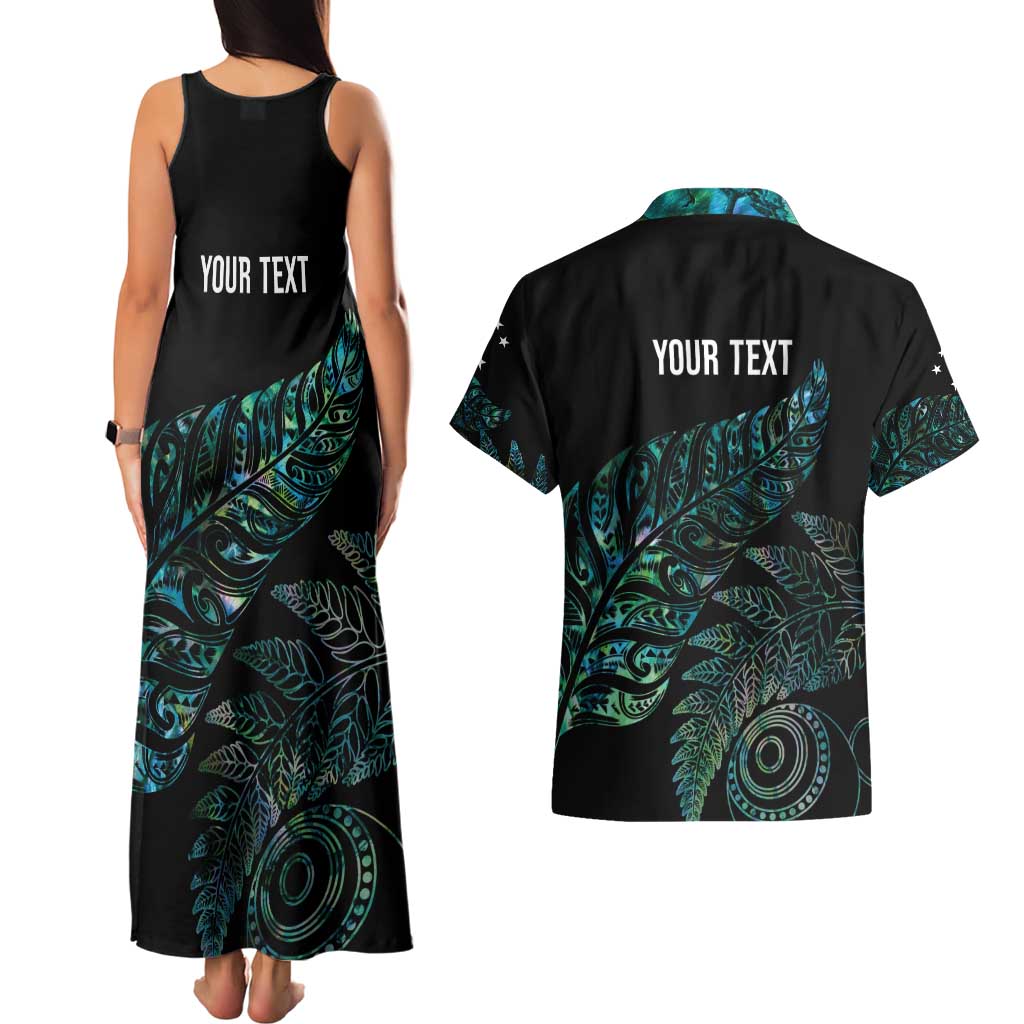 Aotearoa Personalized Lawn Bowls Maori Couples Matching Tank Maxi Dress and Hawaiian Shirt New Zealand Paua Shell Tribal Silver Fern - Polynesian Pride