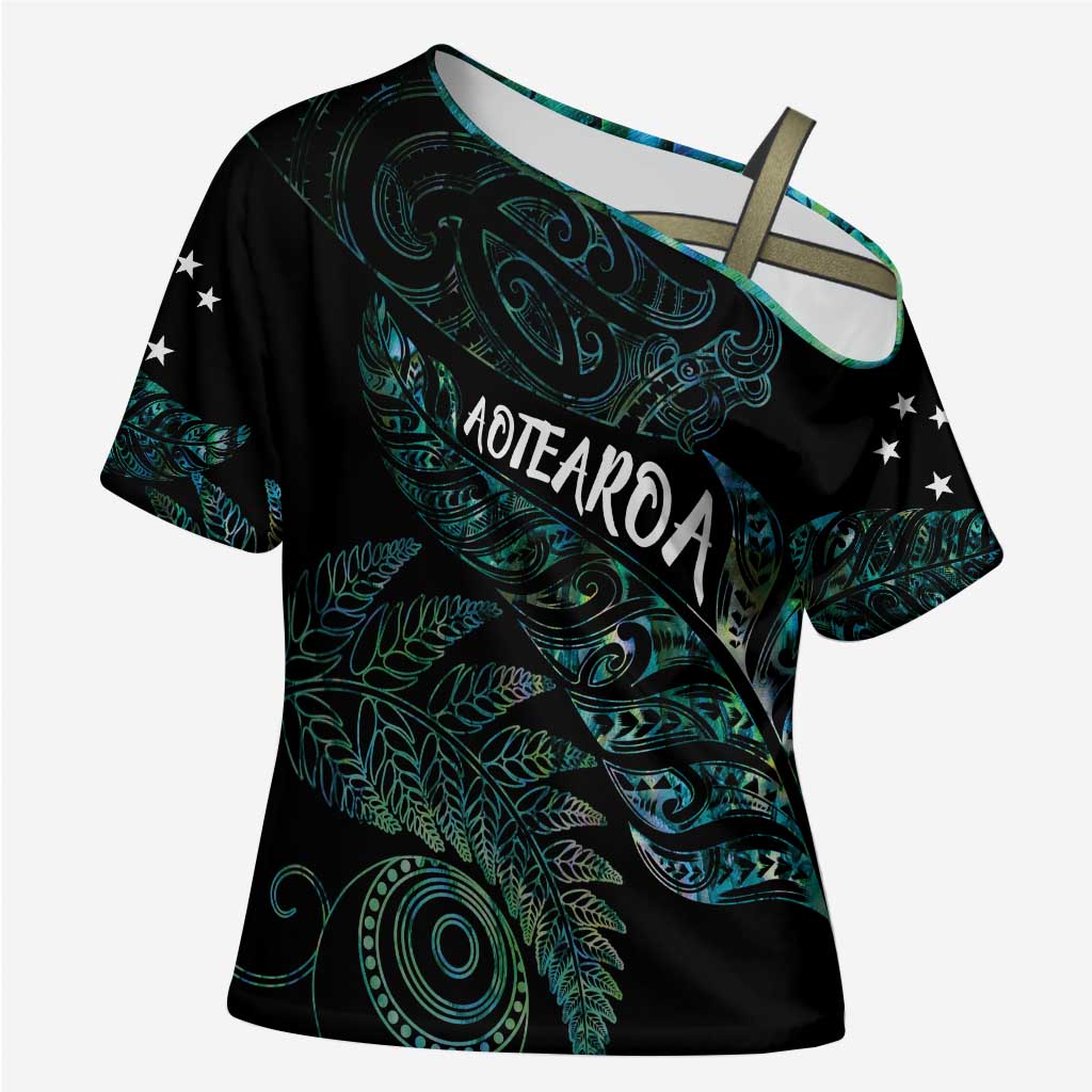 Aotearoa Personalized Lawn Bowls Maori Cross Shoulder Shirt New Zealand Paua Shell Tribal Silver Fern - Polynesian Pride