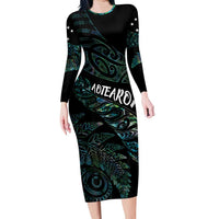 Aotearoa Personalized Lawn Bowls Maori Family Matching Long Sleeve Bodycon Dress and Hawaiian Shirt New Zealand Paua Shell Tribal Silver Fern - Polynesian Pride