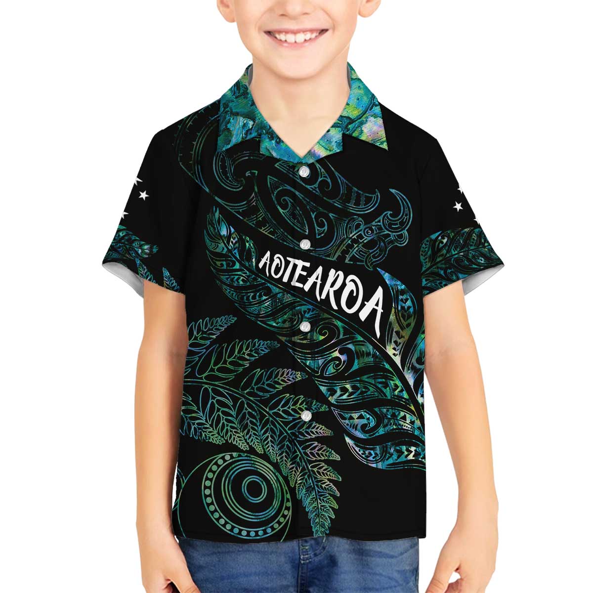 Aotearoa Personalized Lawn Bowls Maori Family Matching Off The Shoulder Long Sleeve Dress and Hawaiian Shirt New Zealand Paua Shell Tribal Silver Fern - Polynesian Pride