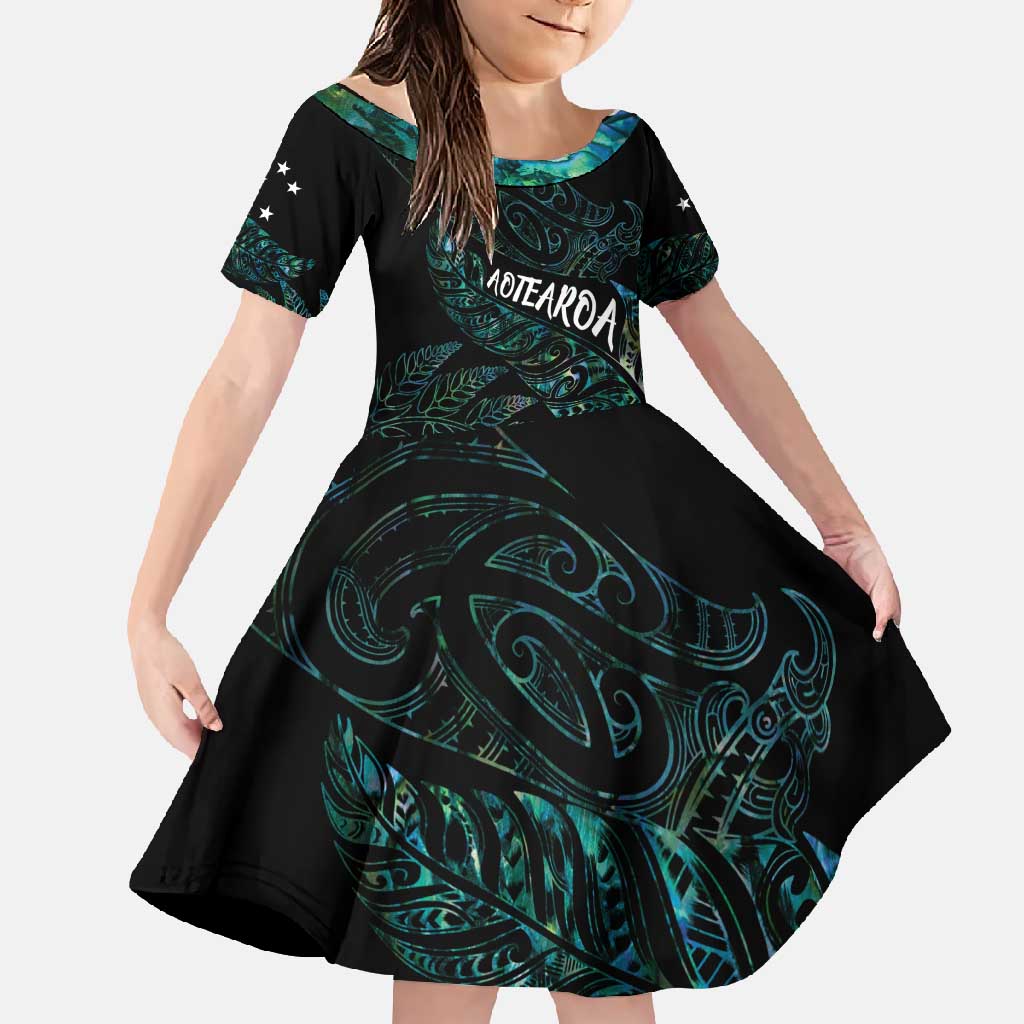 Aotearoa Personalized Lawn Bowls Maori Family Matching Off Shoulder Maxi Dress and Hawaiian Shirt New Zealand Paua Shell Tribal Silver Fern - Polynesian Pride