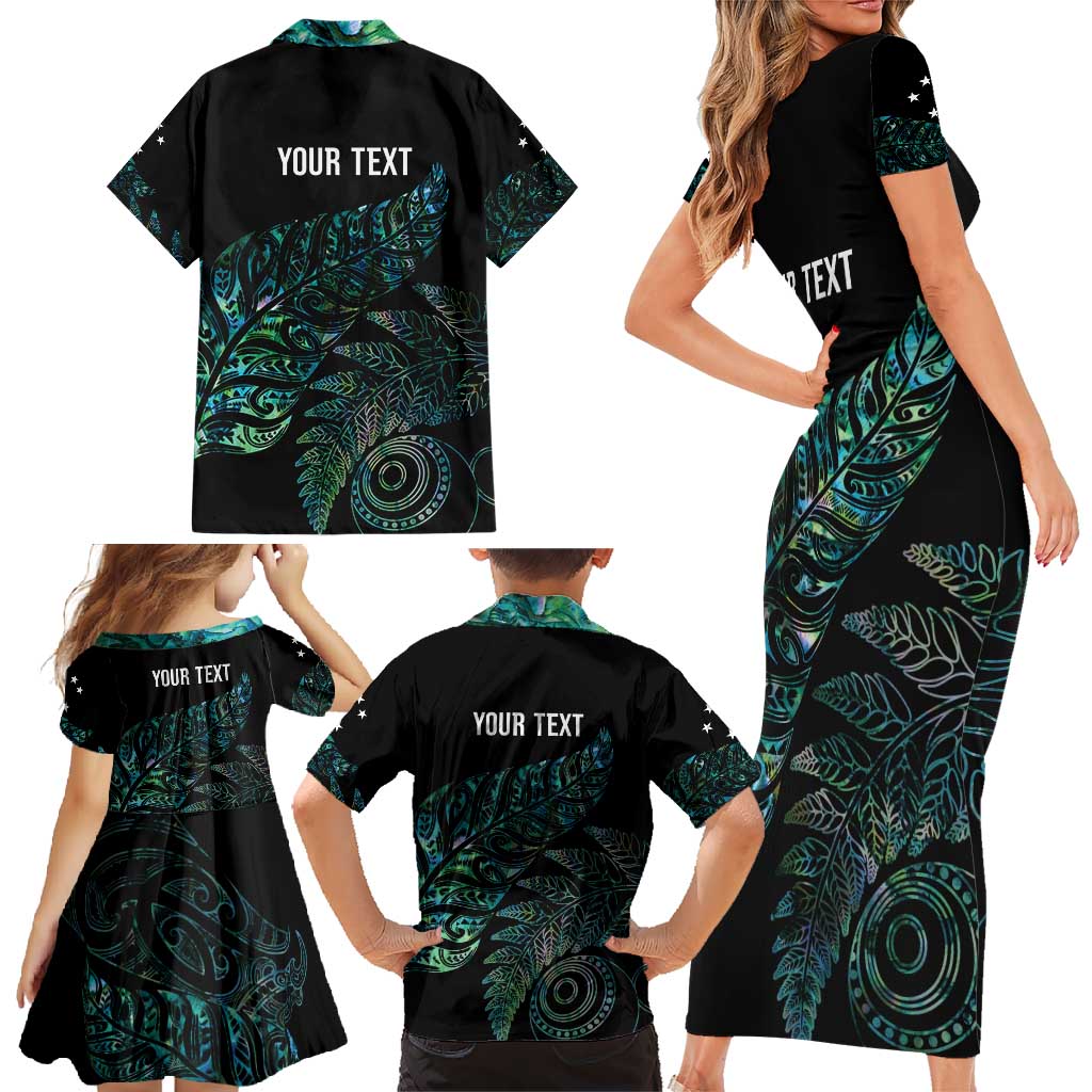 Aotearoa Personalized Lawn Bowls Maori Family Matching Short Sleeve Bodycon Dress and Hawaiian Shirt New Zealand Paua Shell Tribal Silver Fern - Polynesian Pride