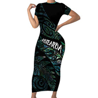 Aotearoa Personalized Lawn Bowls Maori Family Matching Short Sleeve Bodycon Dress and Hawaiian Shirt New Zealand Paua Shell Tribal Silver Fern - Polynesian Pride