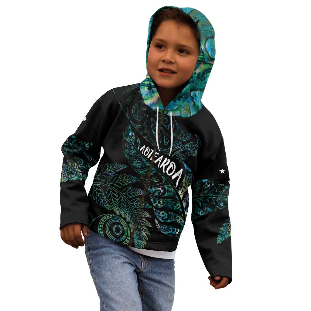 Aotearoa Personalized Lawn Bowls Maori Kid Hoodie New Zealand Paua Shell Tribal Silver Fern - Polynesian Pride