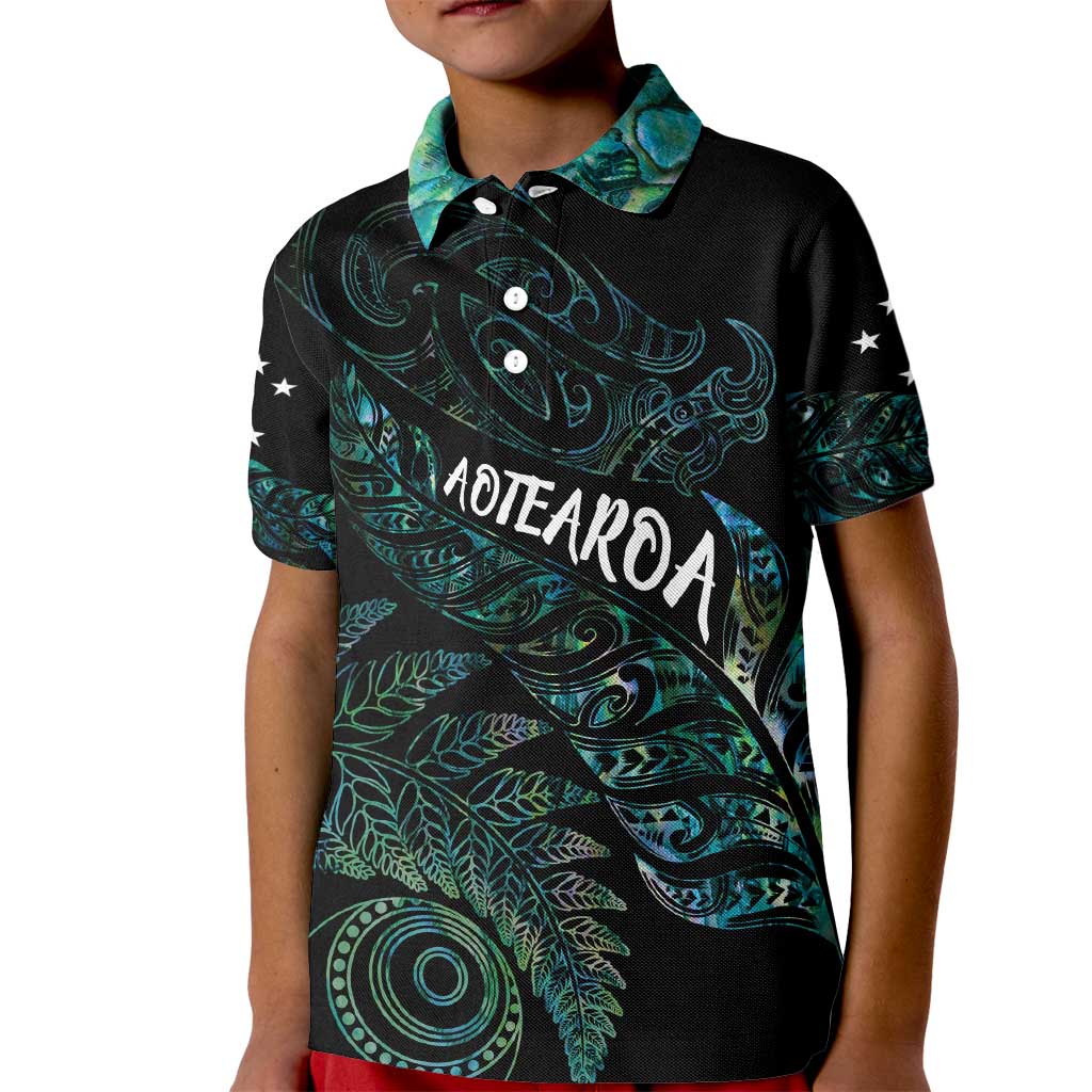 Aotearoa Personalized Lawn Bowls Maori Kid Polo Shirt New Zealand Paua Shell Tribal Silver Fern - Polynesian Pride