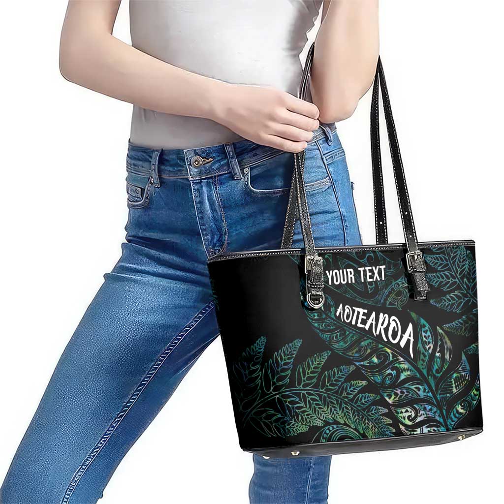 Aotearoa Personalized Lawn Bowls Maori Leather Tote Bag New Zealand Paua Shell Tribal Silver Fern - Polynesian Pride