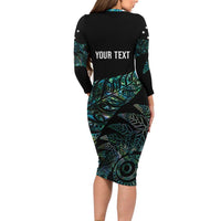 Aotearoa Personalized Lawn Bowls Maori Long Sleeve Bodycon Dress New Zealand Paua Shell Tribal Silver Fern - Polynesian Pride