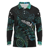 Aotearoa Personalized Lawn Bowls Maori Long Sleeve Polo Shirt New Zealand Paua Shell Tribal Silver Fern - Polynesian Pride