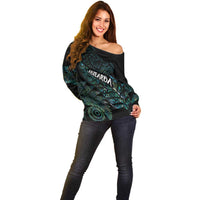 Aotearoa Personalized Lawn Bowls Maori Off Shoulder Sweater New Zealand Paua Shell Tribal Silver Fern - Polynesian Pride