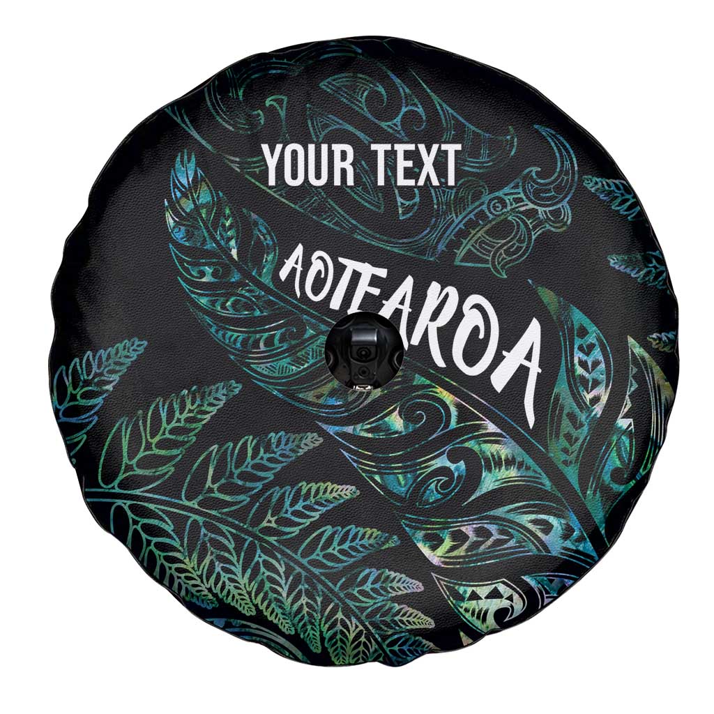 Aotearoa Personalized Lawn Bowls Maori Spare Tire Cover New Zealand Paua Shell Tribal Silver Fern - Polynesian Pride