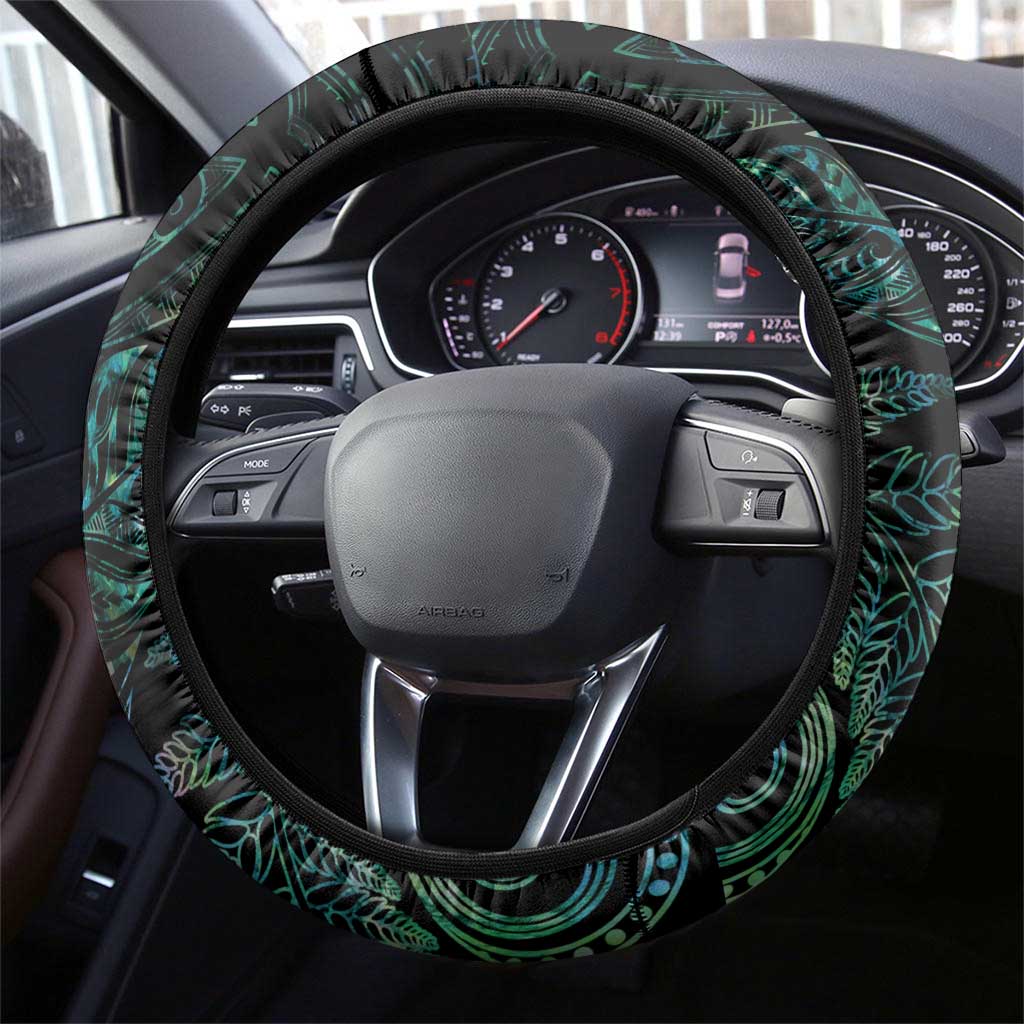 Aotearoa Lawn Bowls Maori Steering Wheel Cover New Zealand Paua Shell Tribal Silver Fern - Polynesian Pride