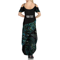 Aotearoa Personalized Lawn Bowls Maori Summer Maxi Dress New Zealand Paua Shell Tribal Silver Fern - Polynesian Pride