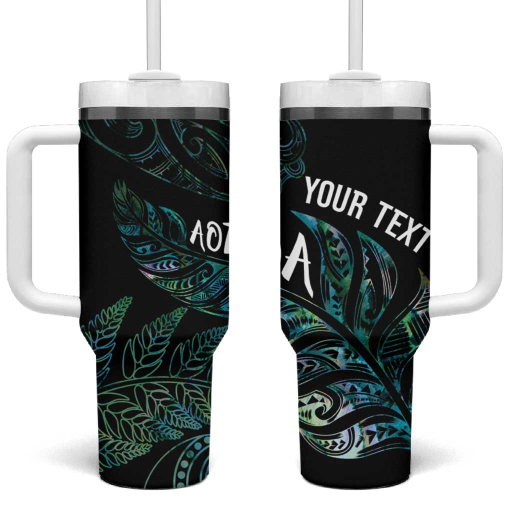 Aotearoa Personalized Lawn Bowls Maori Tumbler With Handle New Zealand Paua Shell Tribal Silver Fern - Polynesian Pride