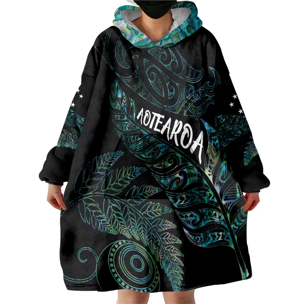 Aotearoa Personalized Lawn Bowls Maori Wearable Blanket Hoodie New Zealand Paua Shell Tribal Silver Fern - Polynesian Pride
