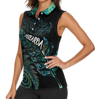 Aotearoa Personalized Lawn Bowls Maori Women Sleeveless Polo Shirt New Zealand Paua Shell Tribal Silver Fern - Polynesian Pride