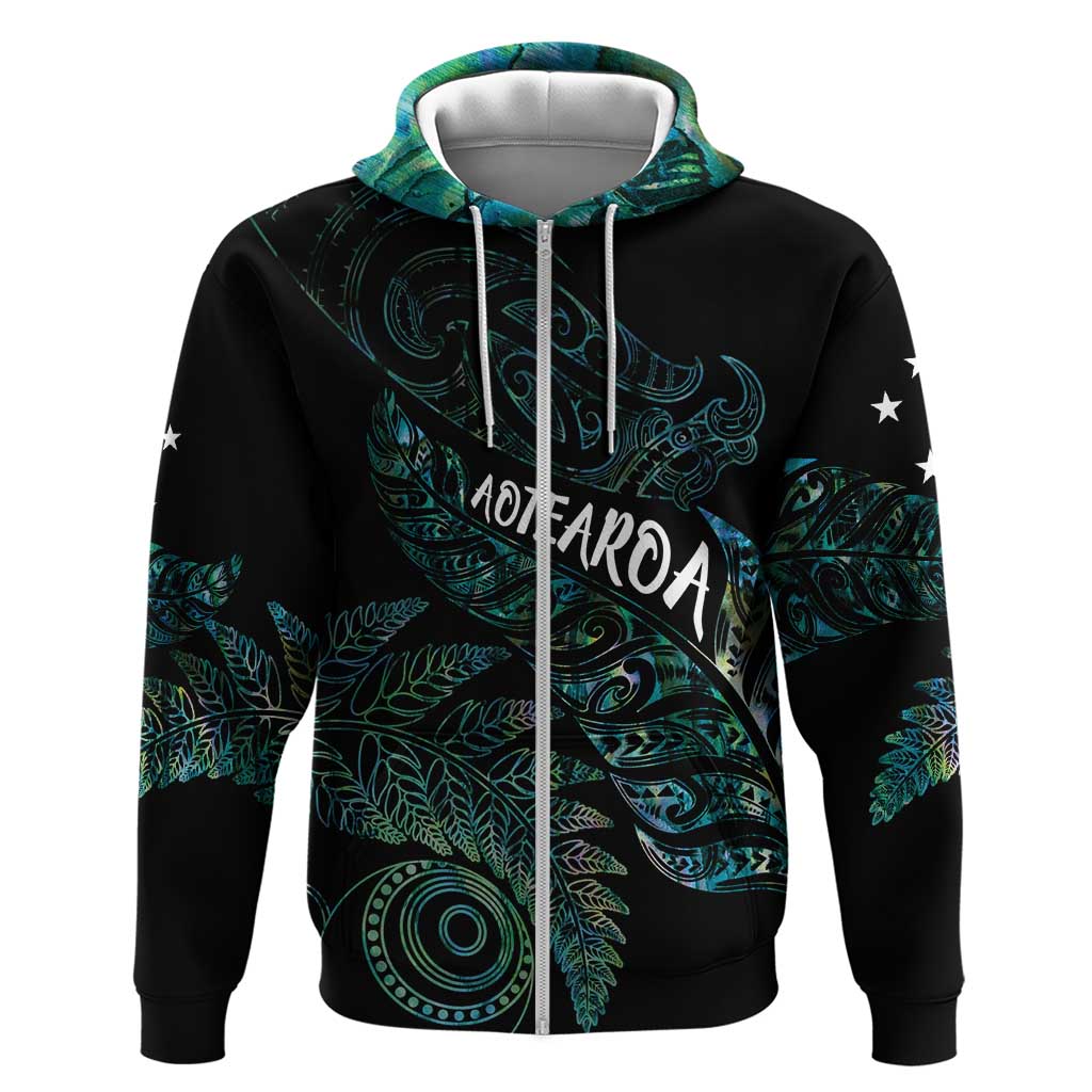 Aotearoa Personalized Lawn Bowls Maori Zip Hoodie New Zealand Paua Shell Tribal Silver Fern - Polynesian Pride