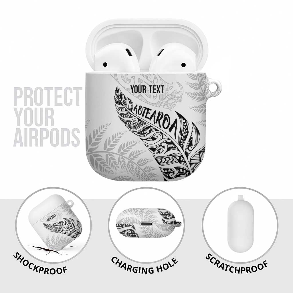 Aotearoa Personalized Lawn Bowls Maori AirPods Case New Zealand White Tribal Silver Fern - Polynesian Pride