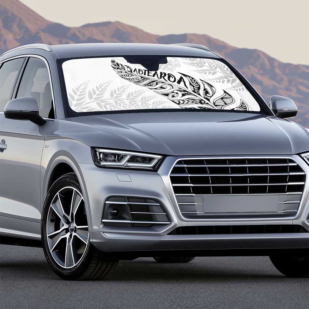 Aotearoa Personalized Lawn Bowls Maori Auto Sun Shade New Zealand White Tribal Silver Fern - Polynesian Pride