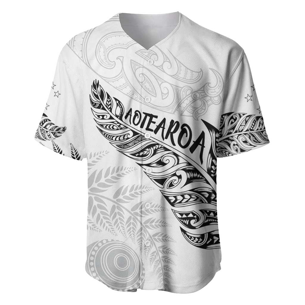 Aotearoa Personalized Lawn Bowls Maori Baseball Jersey New Zealand White Tribal Silver Fern - Polynesian Pride