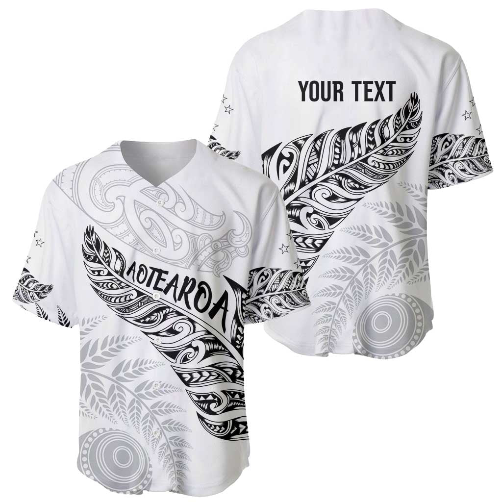 Aotearoa Personalized Lawn Bowls Maori Baseball Jersey New Zealand White Tribal Silver Fern - Polynesian Pride