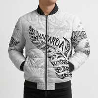 Aotearoa Personalized Lawn Bowls Maori Bomber Puffer Jacket New Zealand White Tribal Silver Fern - Polynesian Pride