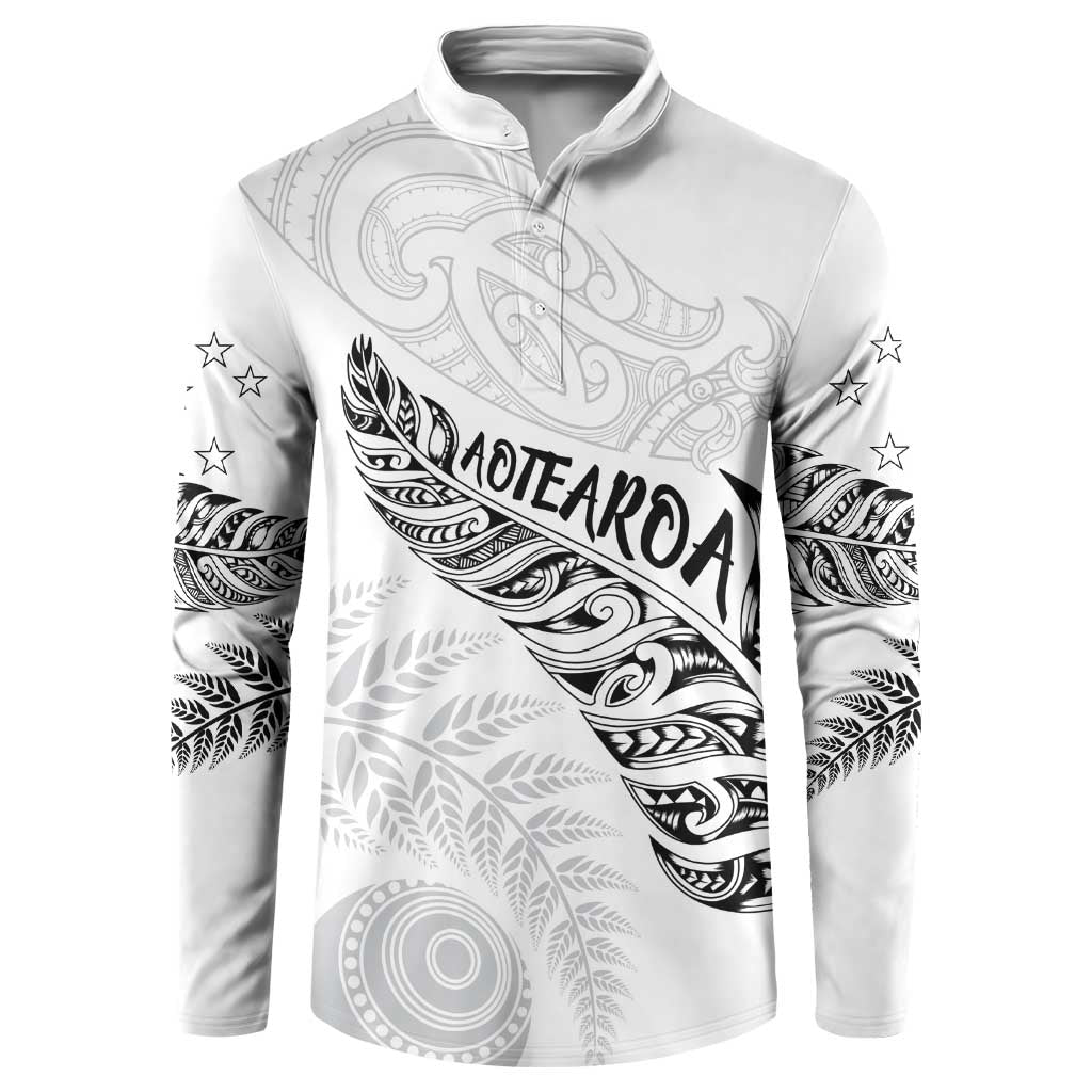 Aotearoa Personalized Lawn Bowls Maori Button Sweatshirt New Zealand White Tribal Silver Fern - Polynesian Pride