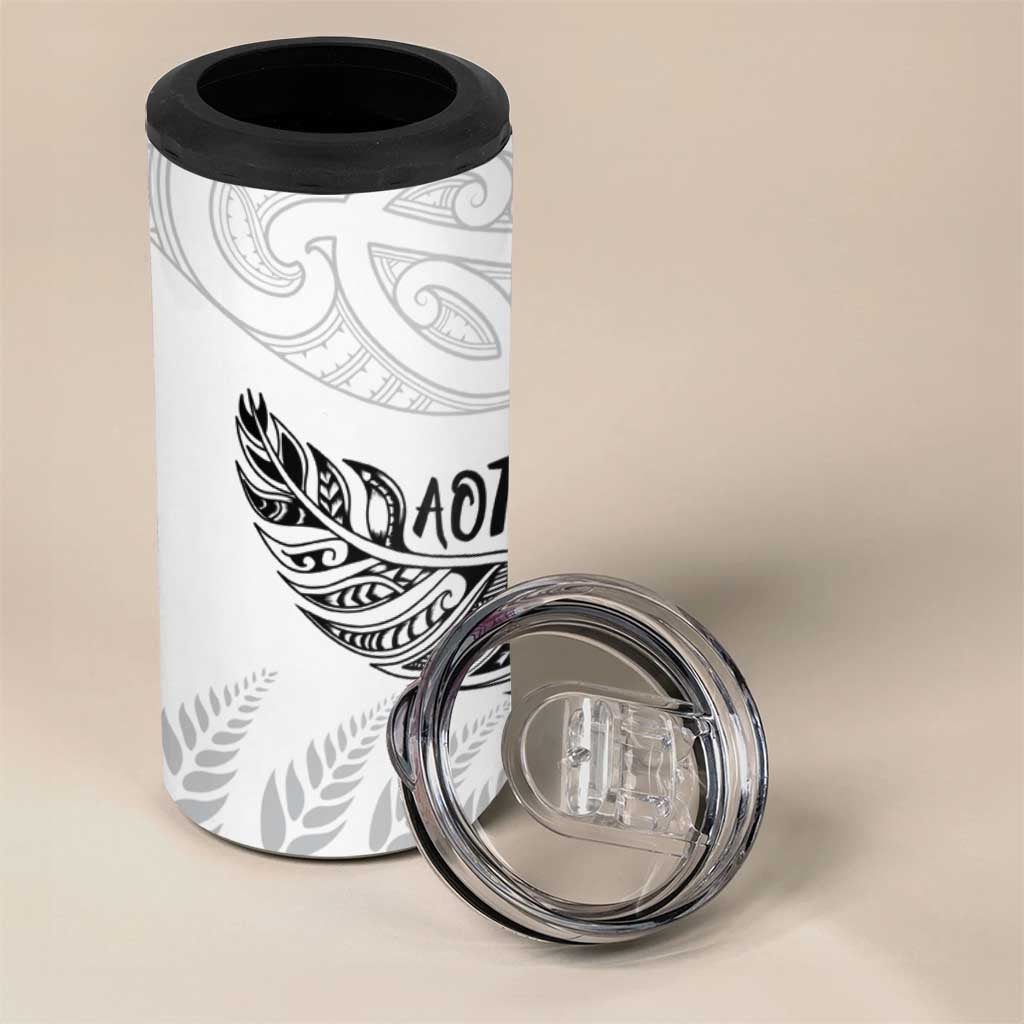 Aotearoa Personalized Lawn Bowls Maori 4 in 1 Can Cooler Tumbler New Zealand White Tribal Silver Fern - Polynesian Pride