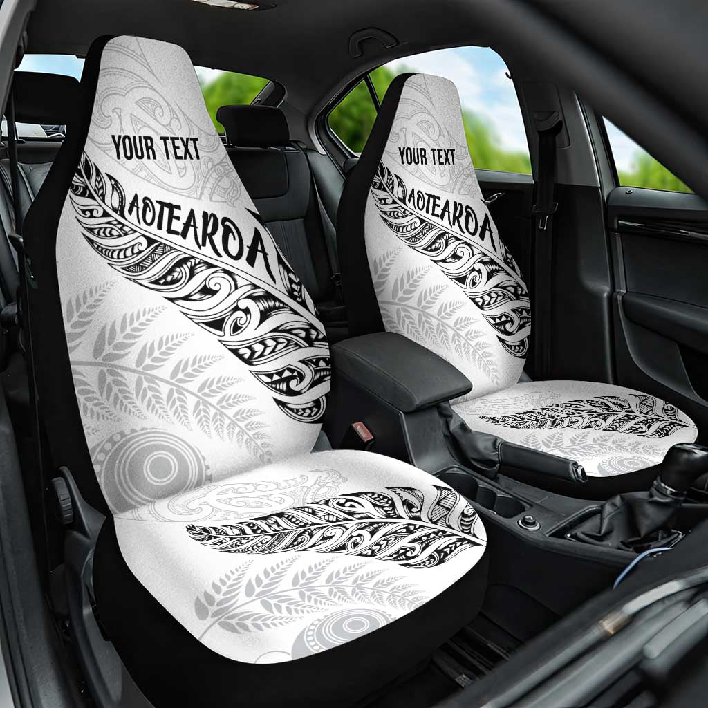 Aotearoa Personalized Lawn Bowls Maori Car Seat Cover New Zealand White Tribal Silver Fern - Polynesian Pride