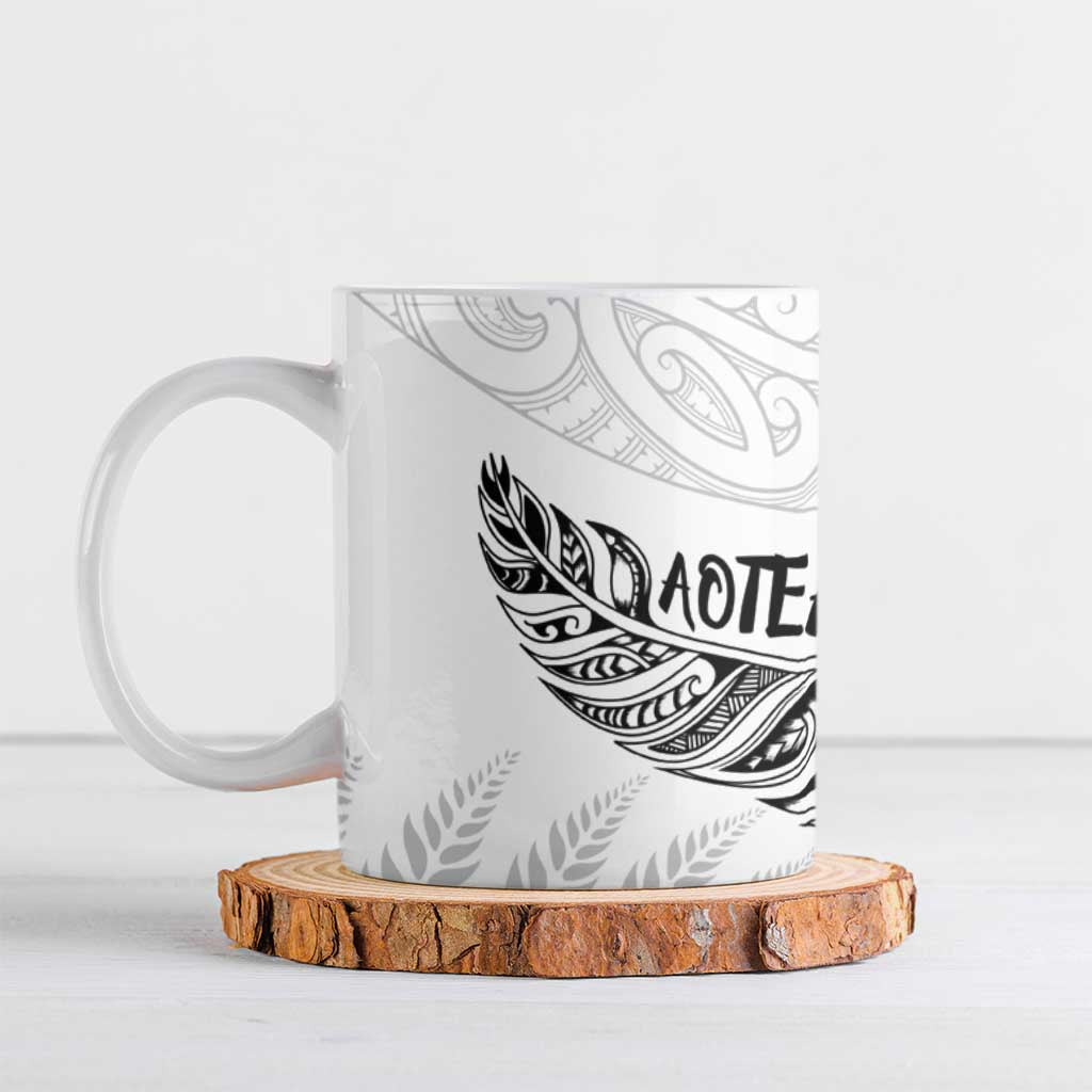 Aotearoa Personalized Lawn Bowls Maori Ceramic Mug New Zealand White Tribal Silver Fern - Polynesian Pride
