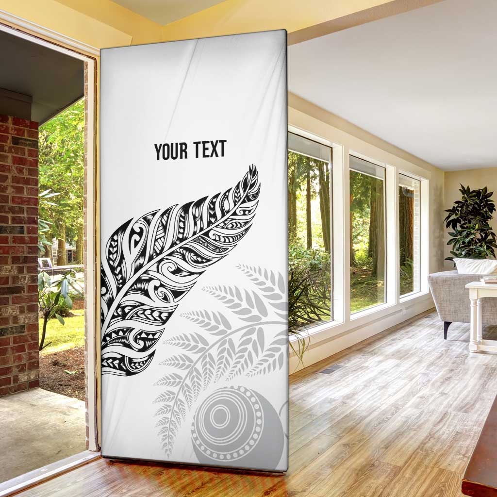 Aotearoa Personalized Lawn Bowls Maori Door Cover New Zealand White Tribal Silver Fern - Polynesian Pride